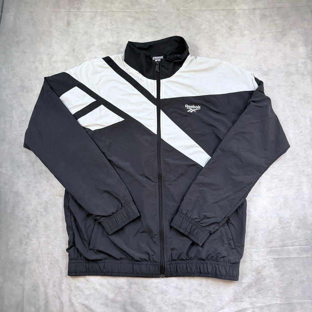 Reebok black and white windbreaker jacket with embroidered logo